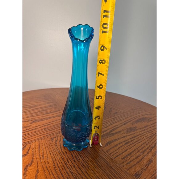 Vintage Blue Swung Glass Vase with Floral Base and Grape Accents - Picture 2 of 6